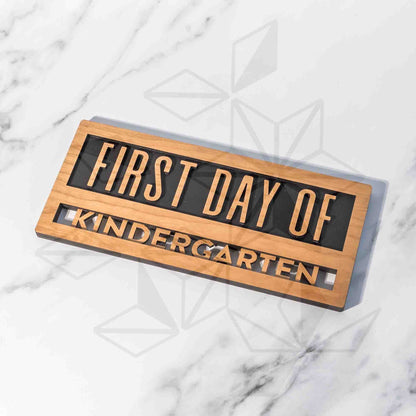 Reusable & Reversible Back To School Sign - First Day Of Kindergarten in Cherry Wood - by LeeMo Designs in Bend Oregon