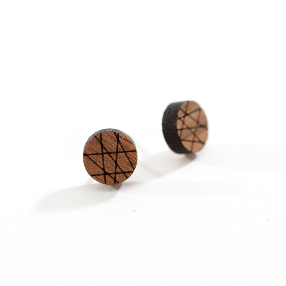 Wooden Laser Cut Earrings - Walnut Wood Sen Circle - by LeeMo Designs in Bend, Oregon