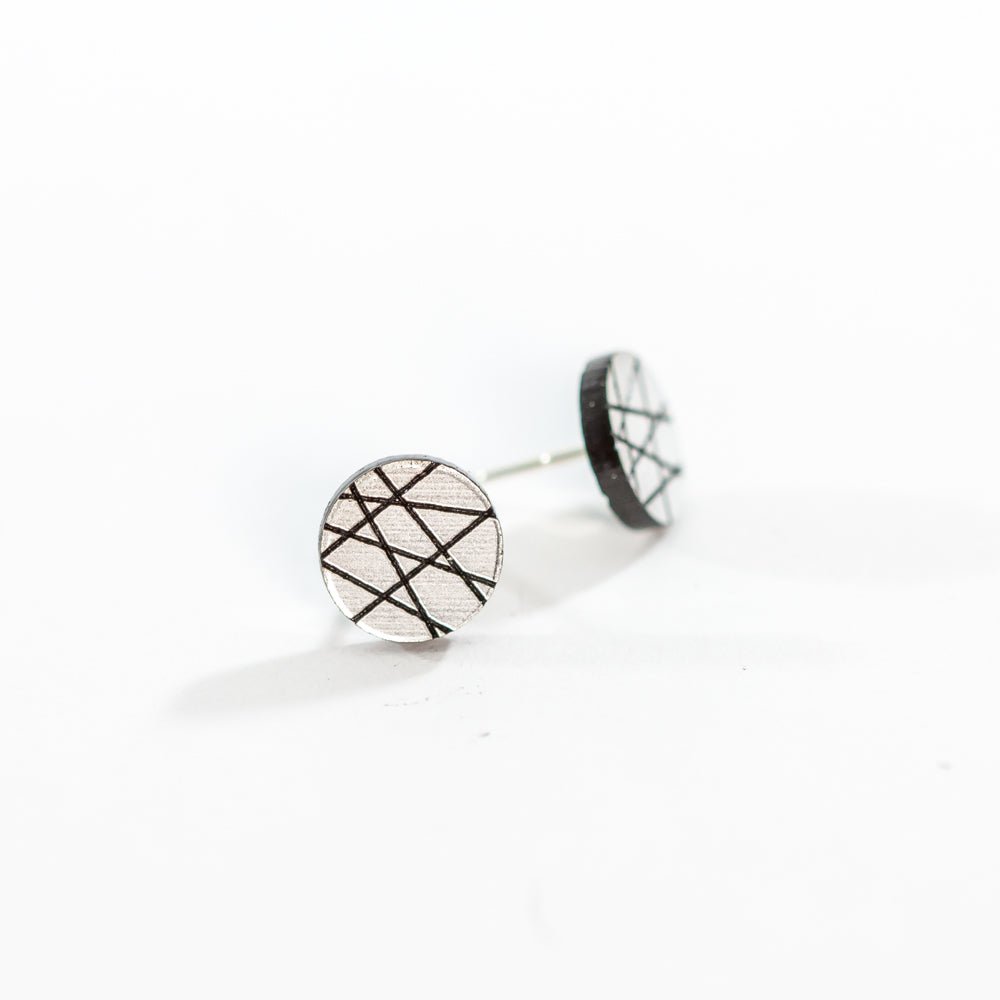 Laser Cut Geometric Earrings - Silver Acrylic Sen Circle - by LeeMo Designs in Bend, Oregon