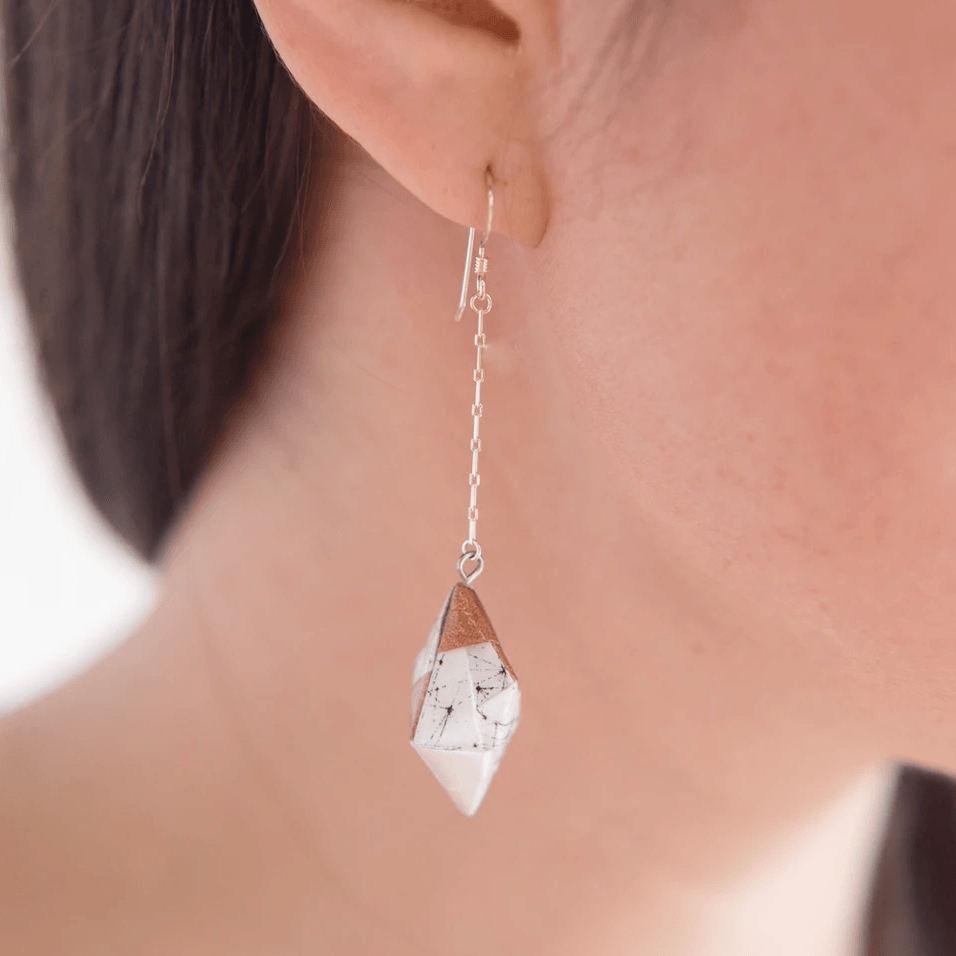 Origami Diamond Paper Earrings - Starburst Copper White - By LeeMo Designs in Bend, Oregon