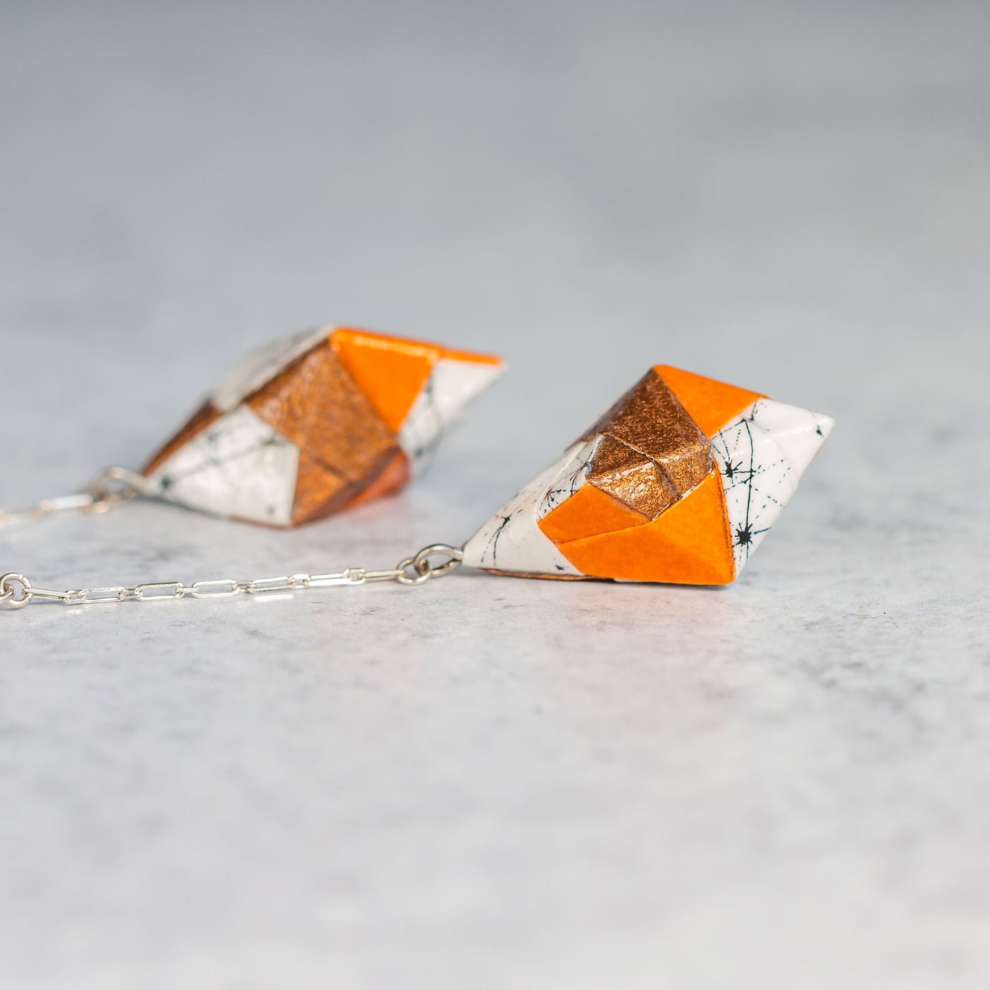 Origami Diamond Paper Earrings - Starburst Copper Orange - By LeeMo Designs in Bend, Oregon