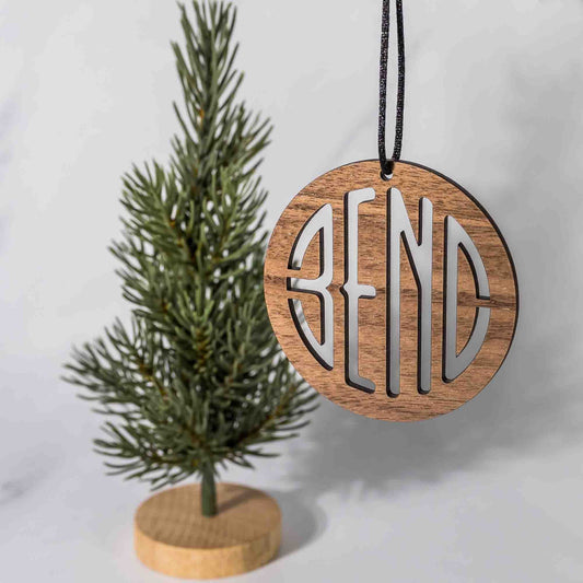 State Christmas Ornaments: Bend, Oregon laser cut in walnut wood by LeeMo Designs