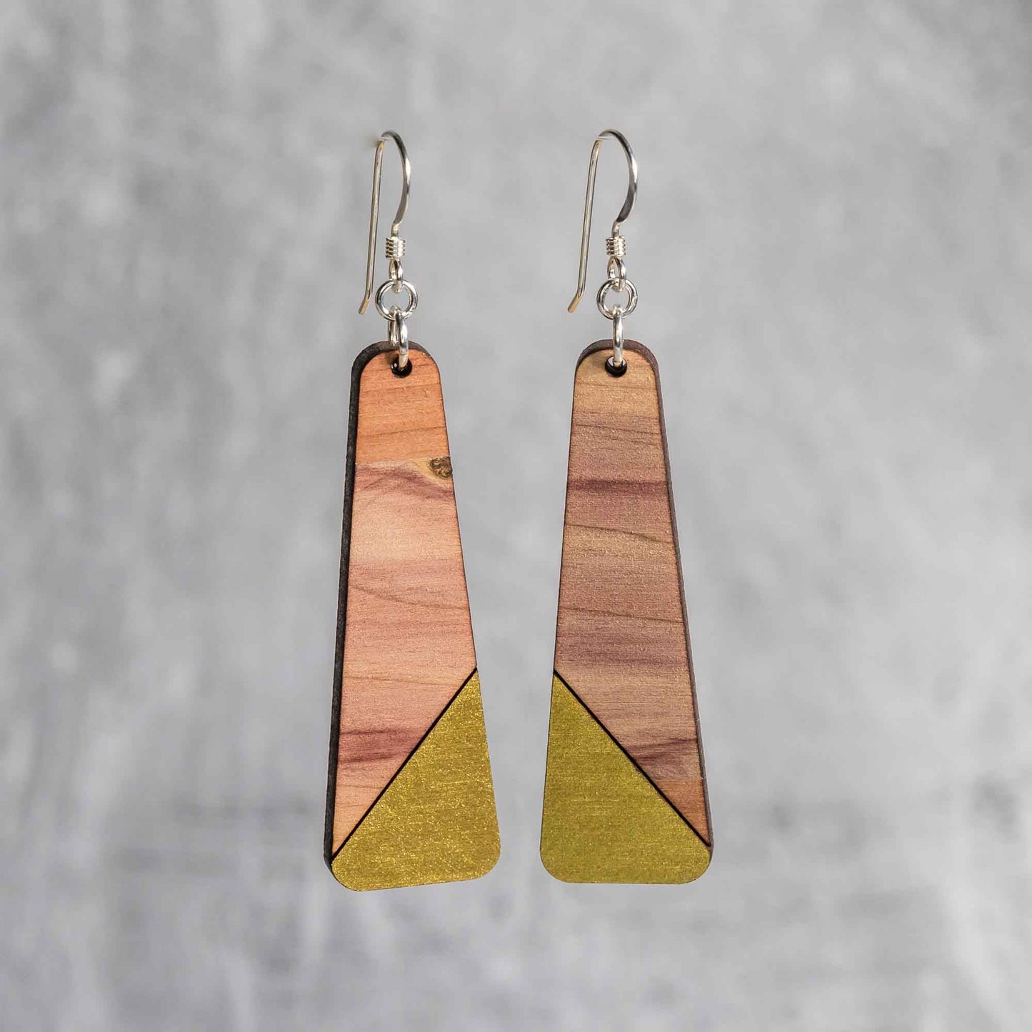 Cedar Wood Trapezoid Earrings - wooden laser cut earrings - cedar wood with sterling silver findings - by LeeMo Designs in Bend, Oregon