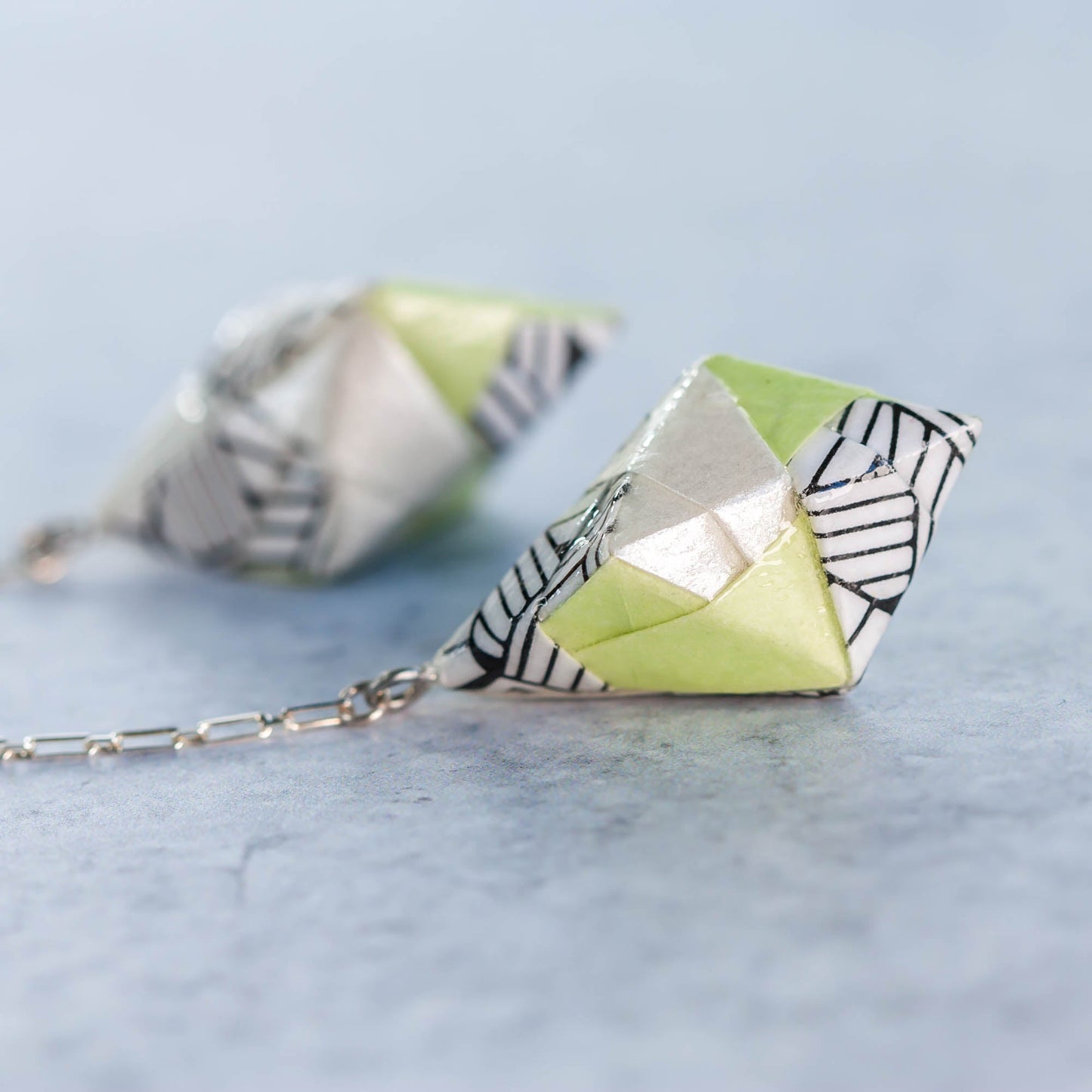 Origami Diamond Paper Earrings - Tribal Mint and Pearl - By LeeMo Designs in Bend, Oregon