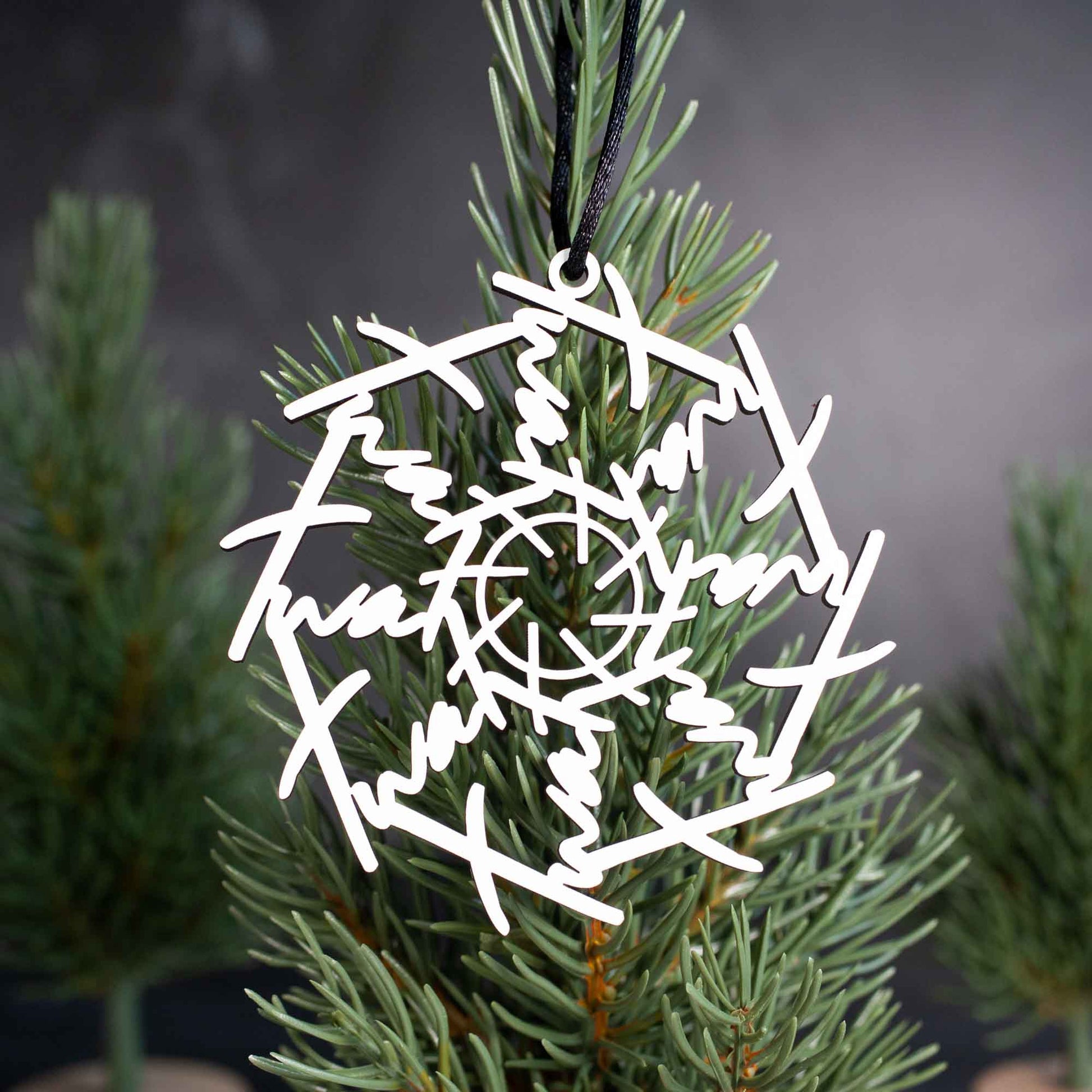 Swear Word Ornament: Laser Cut White Wood Twat Flake by LeeMo Designs in Bend, Oregon
