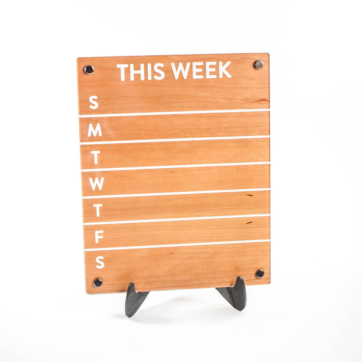 Dry-Erase Weekly Calendar - laser cut and laser engraved clear acrylic with stand - by LeeMo Designs in Bend, Oregon