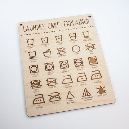 Laundry Icons Sign laundry symbols on tags - laser engraved and laser cut wood in maple wood by LeeMo Designs in Bend, Oregon