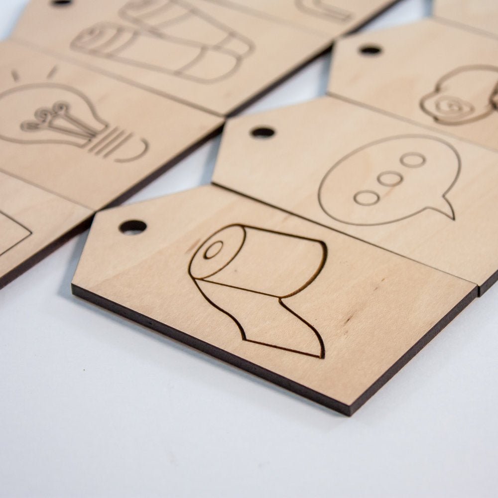 Laundry Room Organization Tags Set - laser cut and laser engraved maple wood - by LeeMo Designs in Bend, Oregon