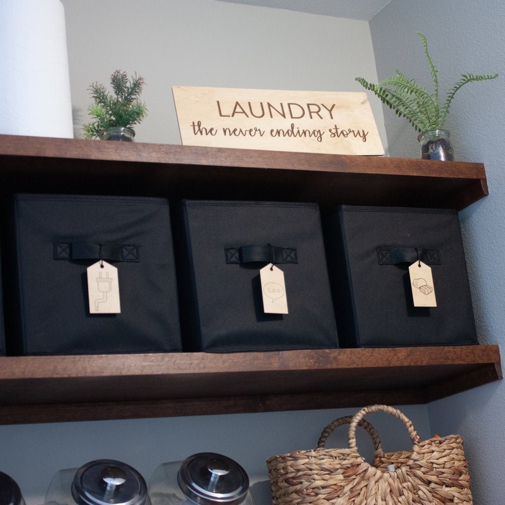 Laundry Room Organization Tags Set - laser cut and laser engraved maple wood - by LeeMo Designs in Bend, Oregon