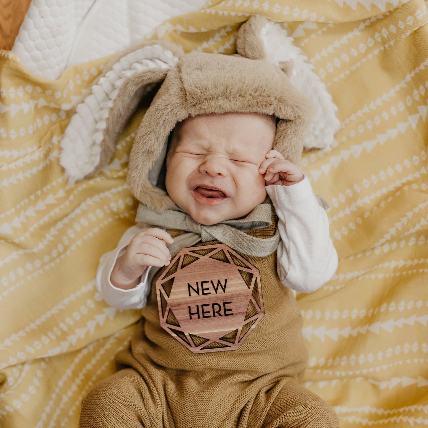 Newborn Announcement Sign - New Here - Cedar Plywood - by LeeMo Designs in Bend Oregon