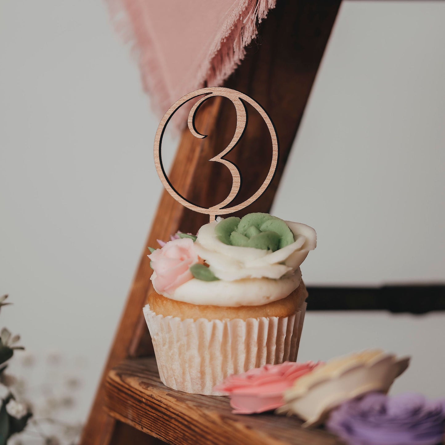 Numbered Wooden Cupcake Toppers - Cherry wood 3 - by LeeMo Designs