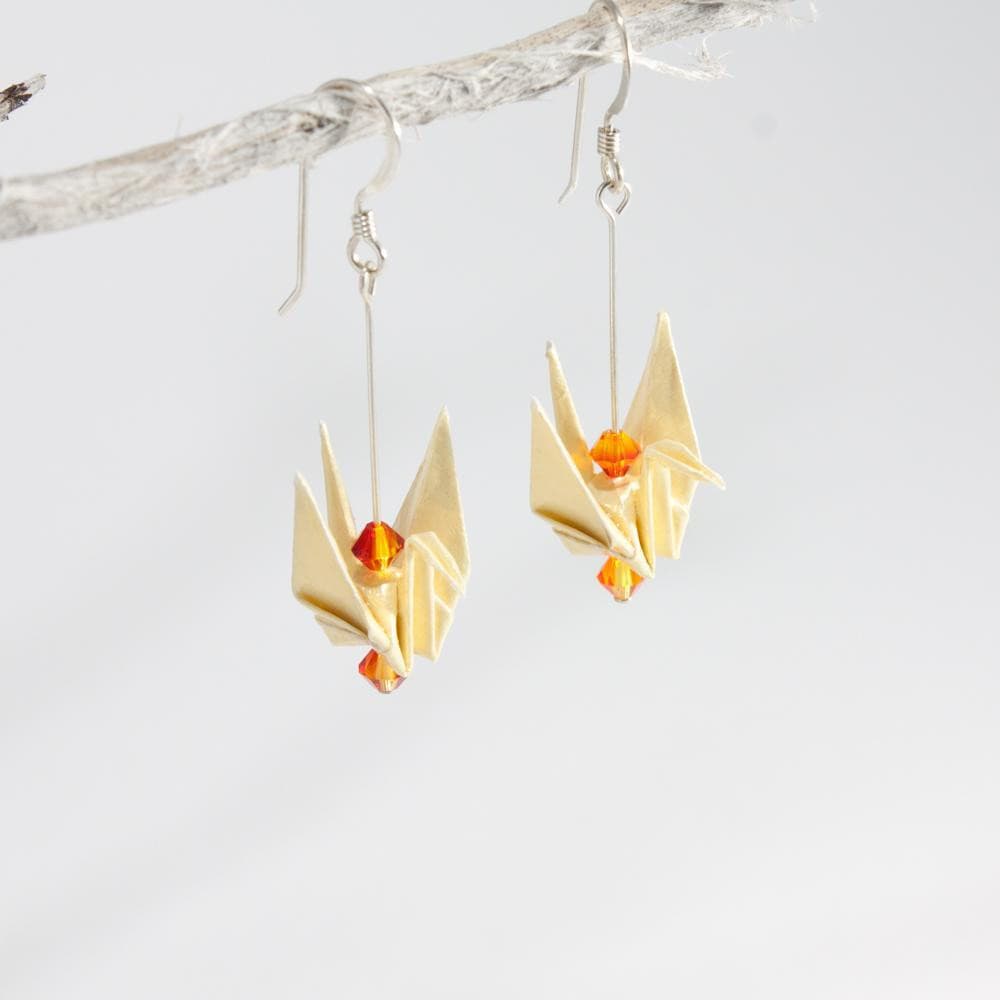 Paper Crane Earrings - Yellow - by LeeMo Designs in Bend, Oregon