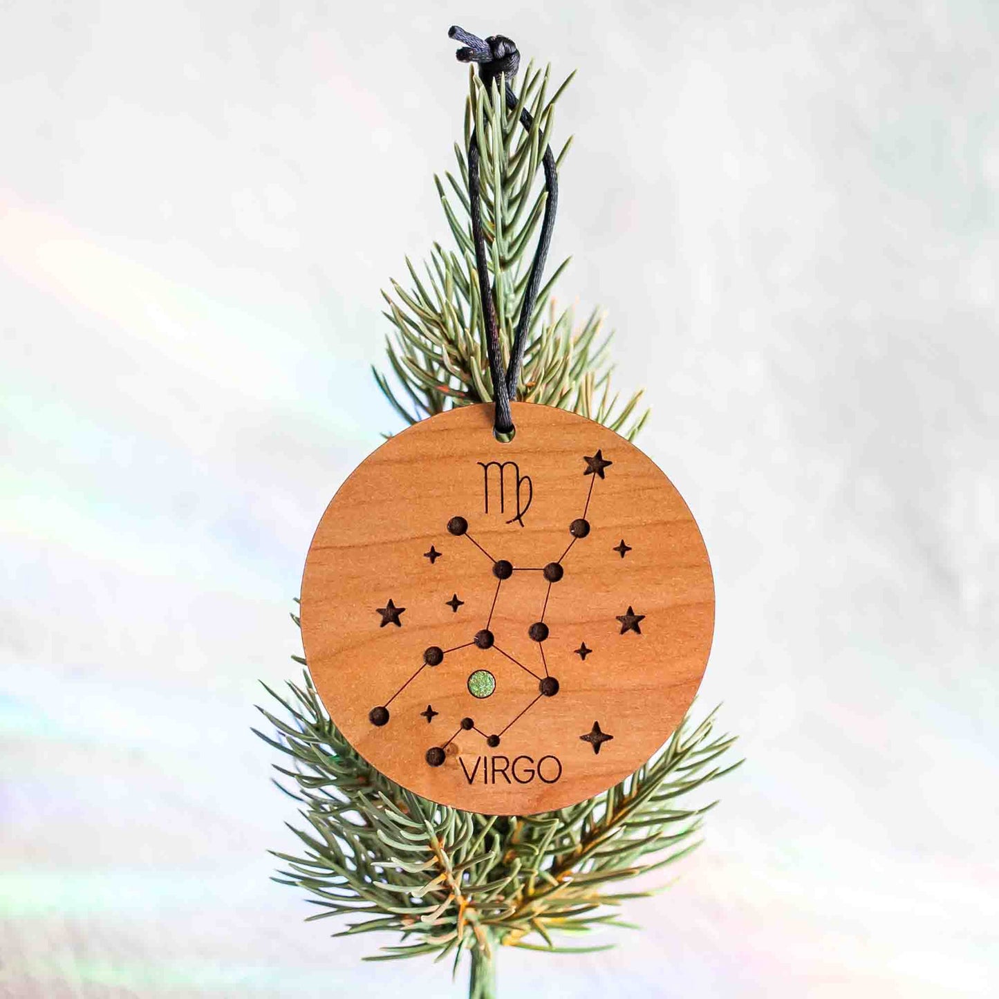 Zodiac and Birthstone Ornaments - laser cut and laser engraved cherry wood - hand painted birthstone with metallic paint - by LeeMo Designs in bend, oregon