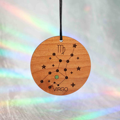 Zodiac and Birthstone Ornaments - laser cut and laser engraved cherry wood - hand painted birthstone with metallic paint - by LeeMo Designs in bend, oregon